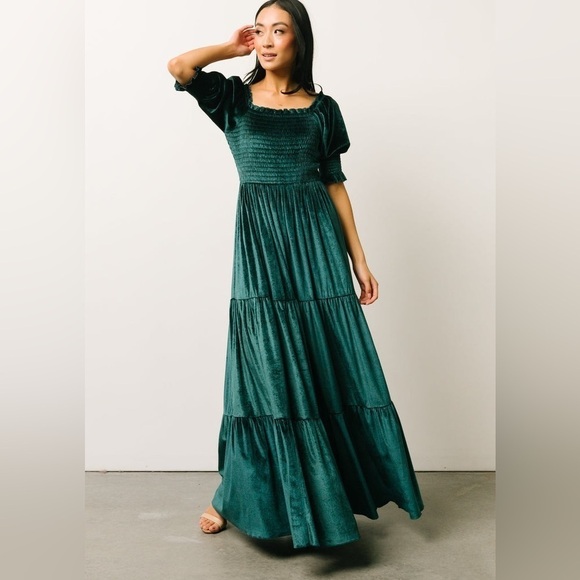 Baltic Born Clara Smocked Velvet Maxi Dress Green NWT - Picture 14 of 16